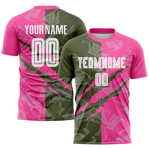 Custom Graffiti Pattern Olive-Pink Scratch Sublimation Soccer Uniform Jersey