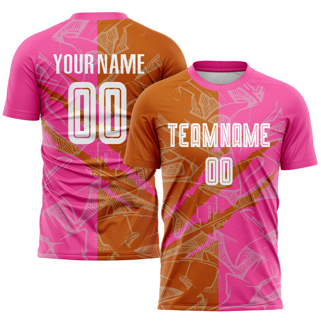 Custom Graffiti Pattern Texas Orange-Pink Scratch Sublimation Soccer Uniform Jersey