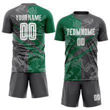 Load image into Gallery viewer, Custom Graffiti Pattern Kelly Green-Steel Gray Scratch Sublimation Soccer Uniform Jersey
