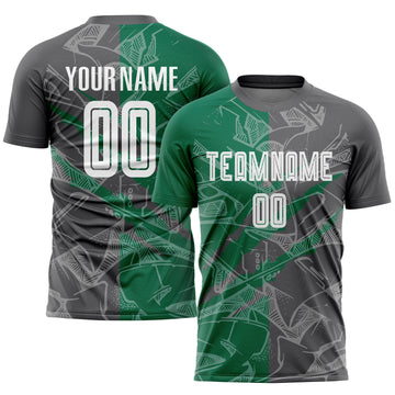 Custom Graffiti Pattern Kelly Green-Steel Gray Scratch Sublimation Soccer Uniform Jersey