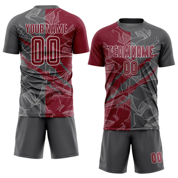 Custom Graffiti Pattern Crimson-Steel Gray Scratch Sublimation Soccer Uniform Jersey