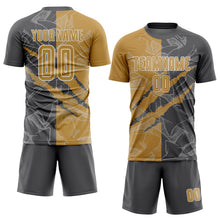 Charger l&#39;image dans la galerie, Custom Graffiti Pattern Old Gold-Steel Gray Scratch Sublimation Soccer Uniform Jersey
