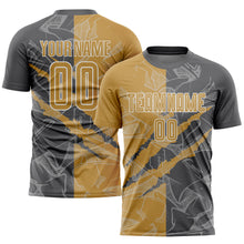 Charger l&#39;image dans la galerie, Custom Graffiti Pattern Old Gold-Steel Gray Scratch Sublimation Soccer Uniform Jersey
