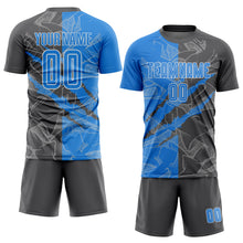 Charger l&#39;image dans la galerie, Custom Graffiti Pattern Powder Blue-Steel Gray Scratch Sublimation Soccer Uniform Jersey
