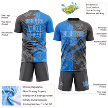 Charger l&#39;image dans la galerie, Custom Graffiti Pattern Powder Blue-Steel Gray Scratch Sublimation Soccer Uniform Jersey
