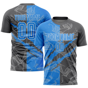 Custom Graffiti Pattern Powder Blue-Steel Gray Scratch Sublimation Soccer Uniform Jersey