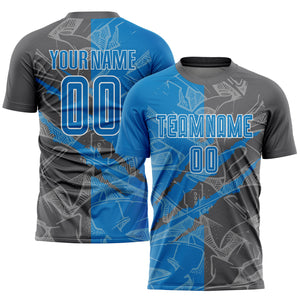 Custom Graffiti Pattern Blue-Steel Gray Scratch Sublimation Soccer Uniform Jersey