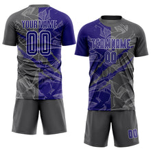 Load image into Gallery viewer, Custom Graffiti Pattern Dark Purple-Steel Gray Scratch Sublimation Soccer Uniform Jersey
