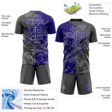 Load image into Gallery viewer, Custom Graffiti Pattern Dark Purple-Steel Gray Scratch Sublimation Soccer Uniform Jersey
