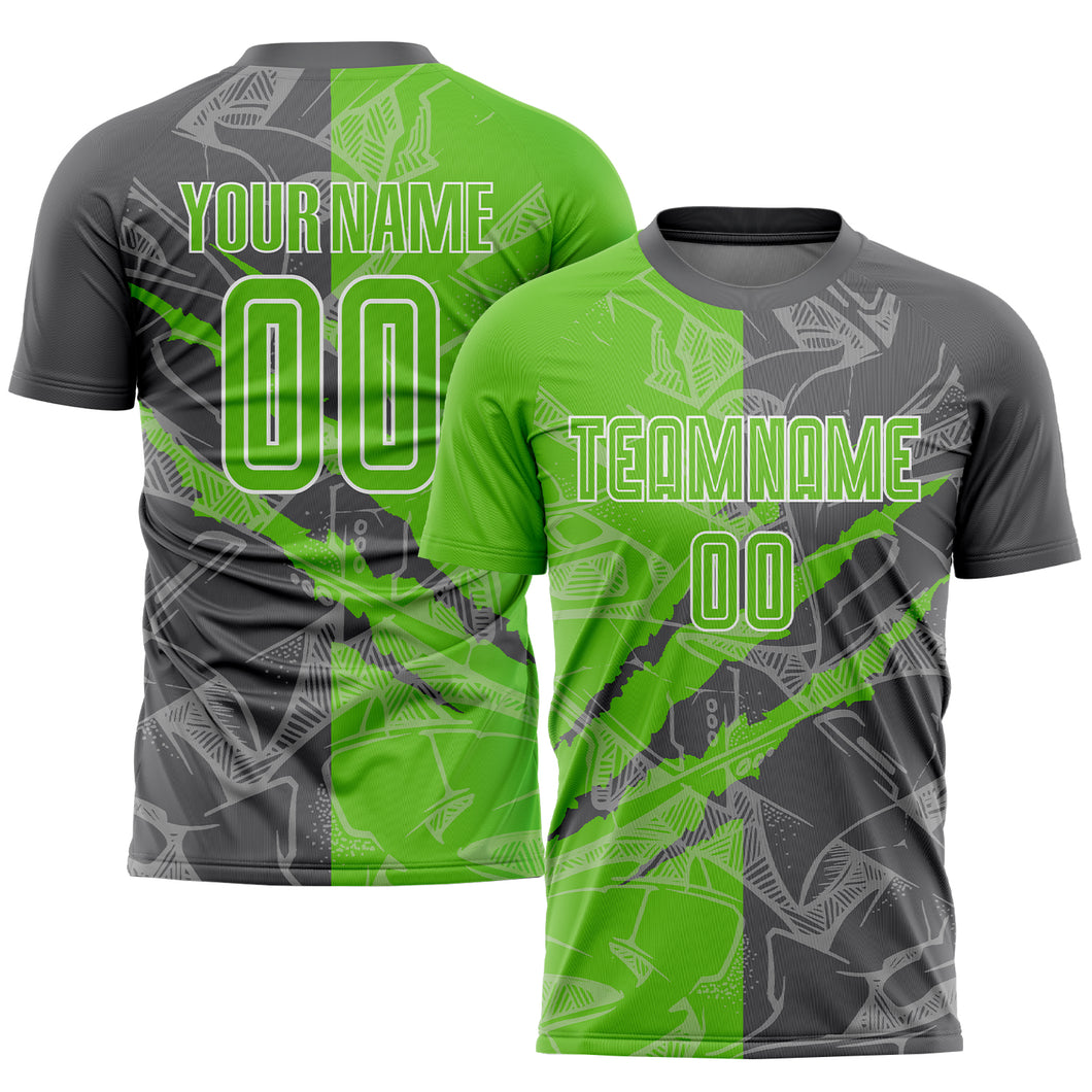 Custom Graffiti Pattern Aurora Green-Steel Gray Scratch Sublimation Soccer Uniform Jersey