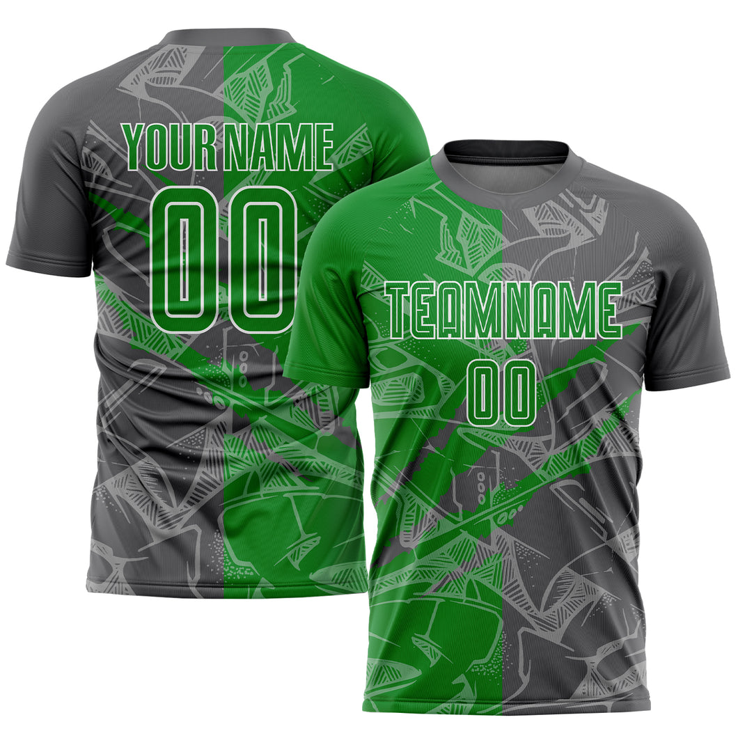 Custom Graffiti Pattern Grass Green-Steel Gray Scratch Sublimation Soccer Uniform Jersey