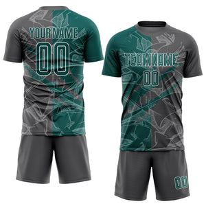 Custom Graffiti Pattern Midnight Green-Steel Gray Scratch Sublimation Soccer Uniform Jersey