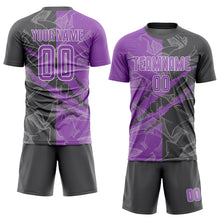 Charger l&#39;image dans la galerie, Custom Graffiti Pattern Medium Purple-Steel Gray Scratch Sublimation Soccer Uniform Jersey
