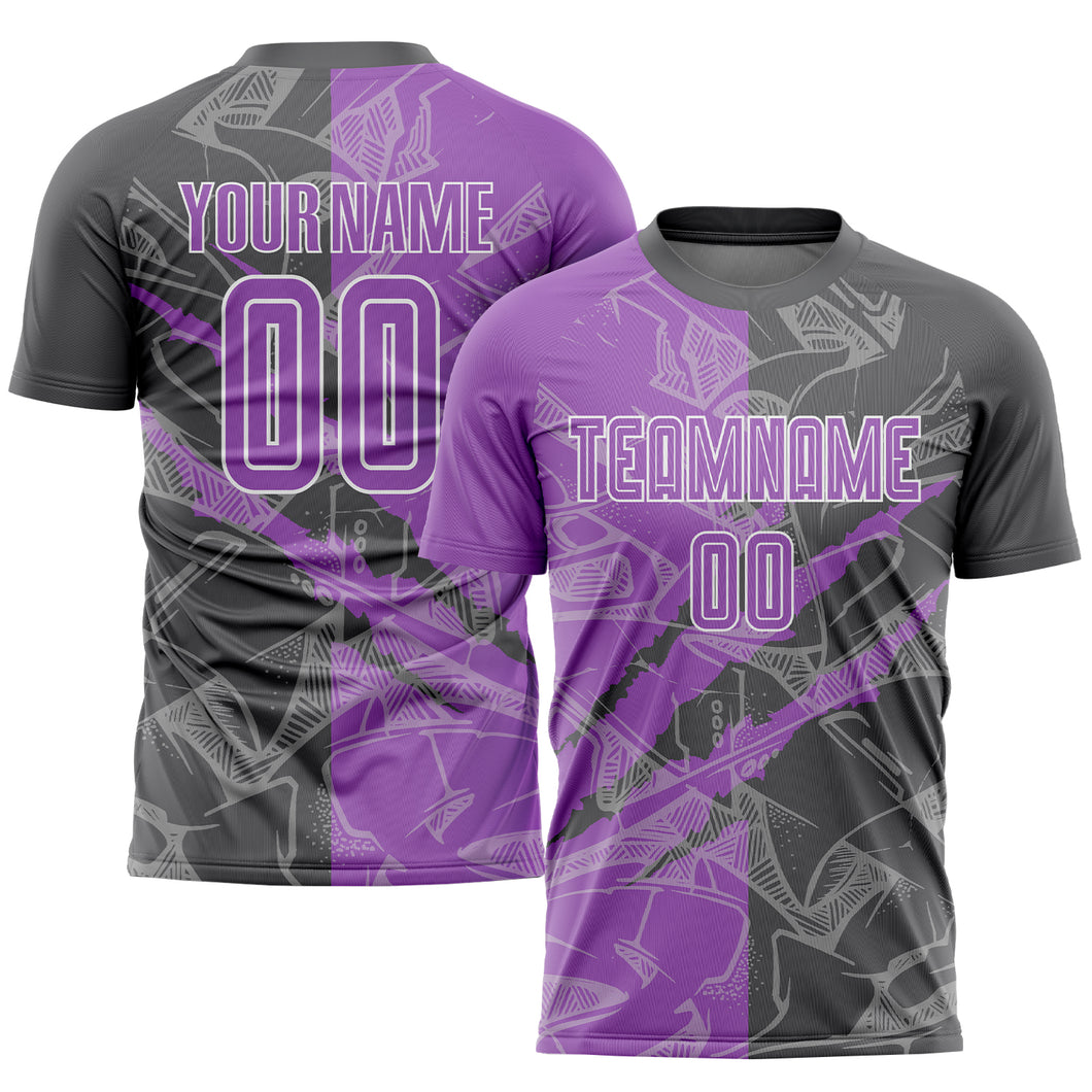 Custom Graffiti Pattern Medium Purple-Steel Gray Scratch Sublimation Soccer Uniform Jersey