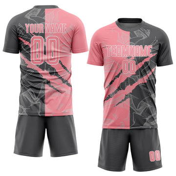 Custom Graffiti Pattern Medium Pink-Steel Gray Scratch Sublimation Soccer Uniform Jersey