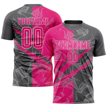 Загрузить изображение в средство просмотра галереи, Custom Graffiti Pattern Hot Pink-Steel Gray Scratch Sublimation Soccer Uniform Jersey
