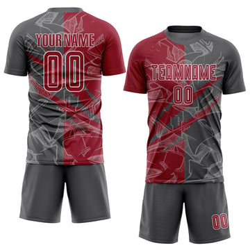 Custom Graffiti Pattern Cardinal-Steel Gray Scratch Sublimation Soccer Uniform Jersey