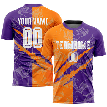 Custom Graffiti Pattern Bay Orange-Purple Scratch Sublimation Soccer Uniform Jersey