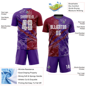 Custom Graffiti Pattern Maroon-Purple Scratch Sublimation Soccer Uniform Jersey