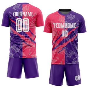 Custom Graffiti Pattern Neon Pink-Purple Scratch Sublimation Soccer Uniform Jersey