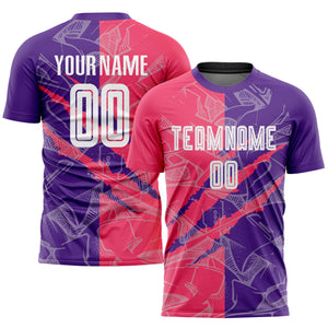 Custom Graffiti Pattern Neon Pink-Purple Scratch Sublimation Soccer Uniform Jersey