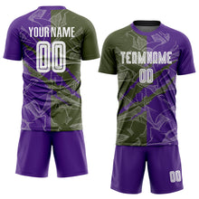 Load image into Gallery viewer, Custom Graffiti Pattern Olive-Purple Scratch Sublimation Soccer Uniform Jersey
