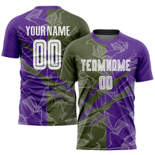 Load image into Gallery viewer, Custom Graffiti Pattern Olive-Purple Scratch Sublimation Soccer Uniform Jersey
