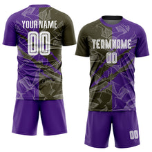 Load image into Gallery viewer, Custom Graffiti Pattern Olive-Purple Scratch Sublimation Soccer Uniform Jersey
