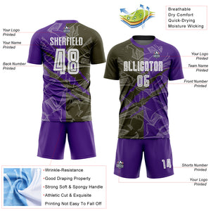 Custom Graffiti Pattern Olive-Purple Scratch Sublimation Soccer Uniform Jersey