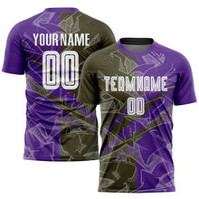 Load image into Gallery viewer, Custom Graffiti Pattern Olive-Purple Scratch Sublimation Soccer Uniform Jersey
