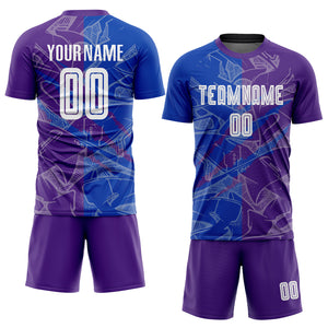 Custom Graffiti Pattern Thunder Blue-Purple Scratch Sublimation Soccer Uniform Jersey