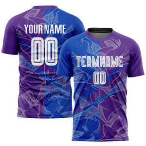 Custom Graffiti Pattern Thunder Blue-Purple Scratch Sublimation Soccer Uniform Jersey