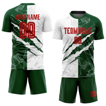 Custom Graffiti Pattern Red-Green Scratch Sublimation Soccer Uniform Jersey