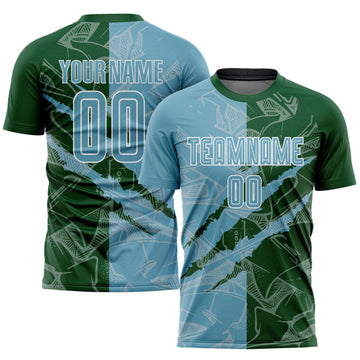 Custom Graffiti Pattern Shadow Blue-Green Scratch Sublimation Soccer Uniform Jersey