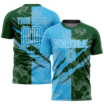 Custom Graffiti Pattern Sky Blue-Green Scratch Sublimation Soccer Uniform Jersey