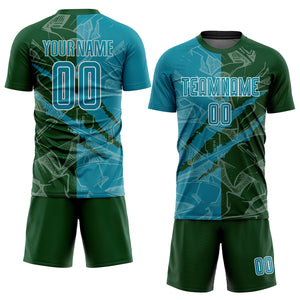 Custom Graffiti Pattern Teal-Green Scratch Sublimation Soccer Uniform Jersey