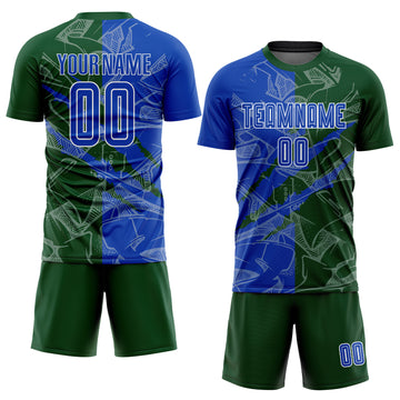 Custom Graffiti Pattern Thunder Blue-Green Scratch Sublimation Soccer Uniform Jersey