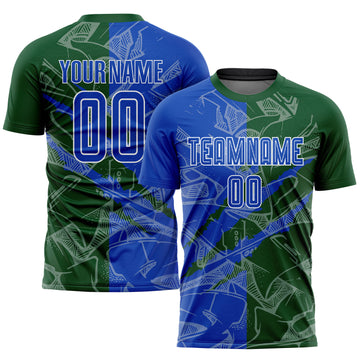 Custom Graffiti Pattern Thunder Blue-Green Scratch Sublimation Soccer Uniform Jersey