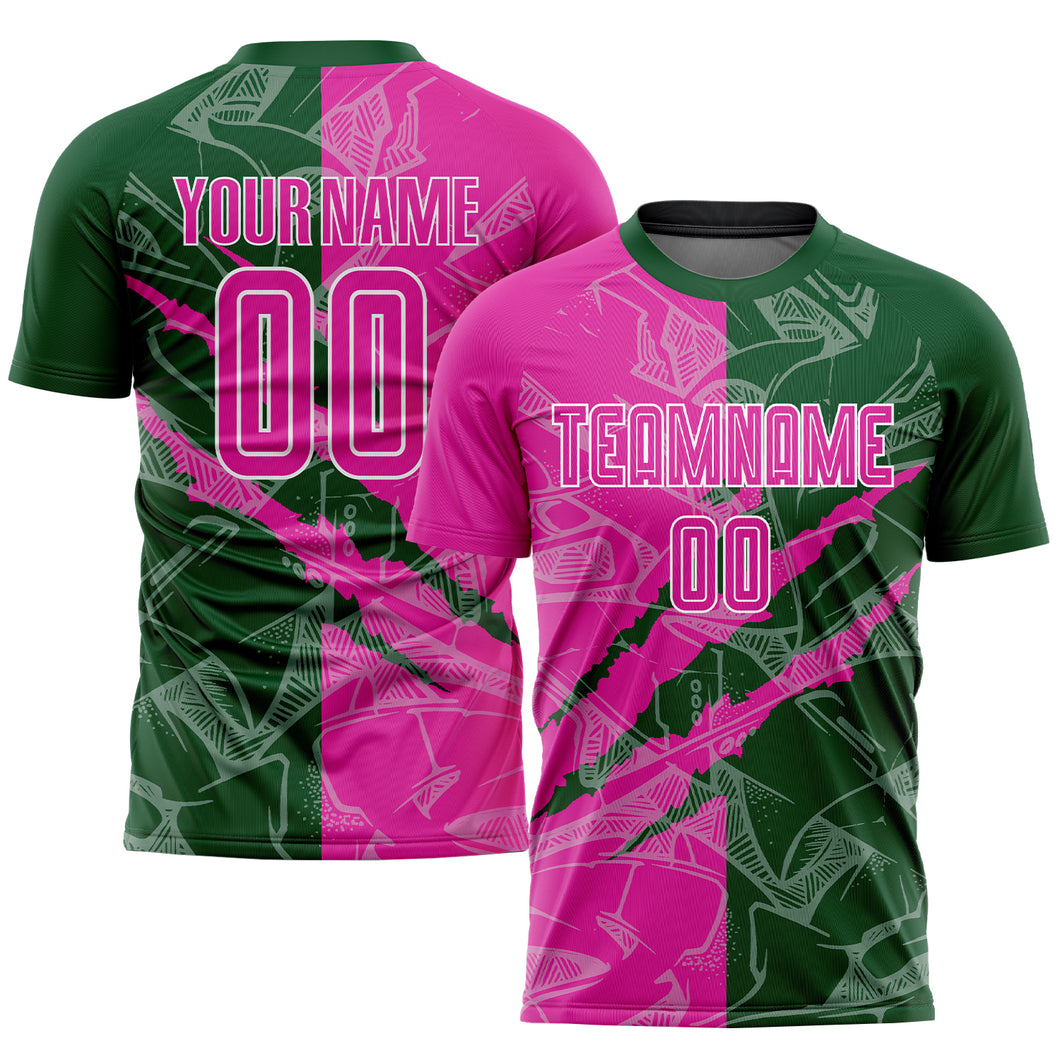 Custom Graffiti Pattern Deep Pink-Green Scratch Sublimation Soccer Uniform Jersey