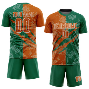 Custom Graffiti Pattern Texas Orange-Kelly Green Scratch Sublimation Soccer Uniform Jersey