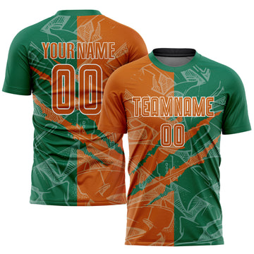 Custom Graffiti Pattern Texas Orange-Kelly Green Scratch Sublimation Soccer Uniform Jersey