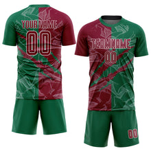 Charger l&#39;image dans la galerie, Custom Graffiti Pattern Maroon-Kelly Green Scratch Sublimation Soccer Uniform Jersey
