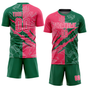 Custom Graffiti Pattern Neon Pink-Kelly Green Scratch Sublimation Soccer Uniform Jersey