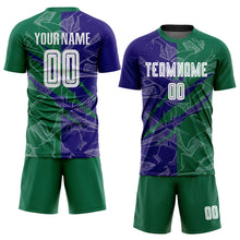 Charger l&#39;image dans la galerie, Custom Graffiti Pattern Dark Purple-Kelly Green Scratch Sublimation Soccer Uniform Jersey
