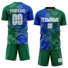 Charger l&#39;image dans la galerie, Custom Graffiti Pattern Thunder Blue-Kelly Green Scratch Sublimation Soccer Uniform Jersey
