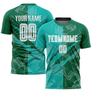 Custom Graffiti Pattern Aqua-Kelly Green Scratch Sublimation Soccer Uniform Jersey