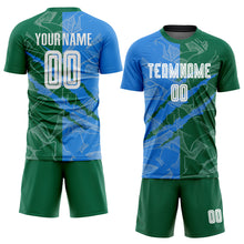 Charger l&#39;image dans la galerie, Custom Graffiti Pattern Powder Blue-Kelly Green Scratch Sublimation Soccer Uniform Jersey
