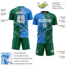 Charger l&#39;image dans la galerie, Custom Graffiti Pattern Powder Blue-Kelly Green Scratch Sublimation Soccer Uniform Jersey
