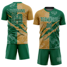 Charger l&#39;image dans la galerie, Custom Graffiti Pattern Kelly Green-Old Gold Scratch Sublimation Soccer Uniform Jersey
