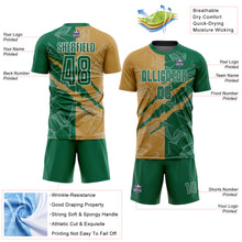 Charger l&#39;image dans la galerie, Custom Graffiti Pattern Kelly Green-Old Gold Scratch Sublimation Soccer Uniform Jersey
